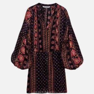 Zara Paisley Floral Print Blouson  Mini Dress size M. NWT